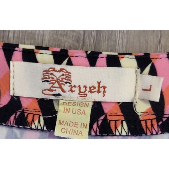 Aryeh Womens Tunic Dress V Neck Pink Geometric Print Multicolor‎ Size Large - Picture 3 of 14